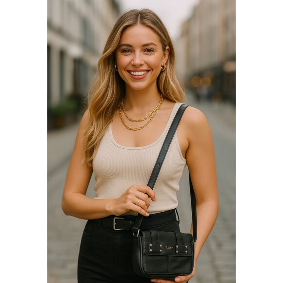 Rag & Bone Black Leather Crossbody Bag Flap Buckle Closure Adjustable Strap - Picture 1 of 11